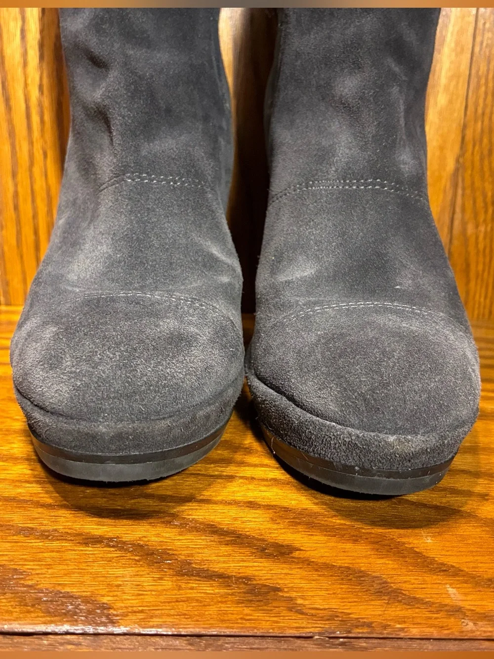 Fergie Convertible Over the Knee Gray Suede Knit Cuff Platform Wedge Boots Sz 8